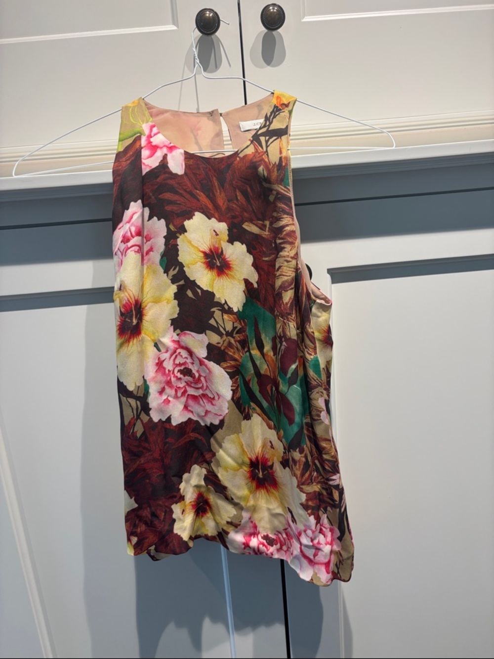 J. Crew Brown Floral Halter Sleeveless Top with Pink & Yellow Blooms. NWOT.